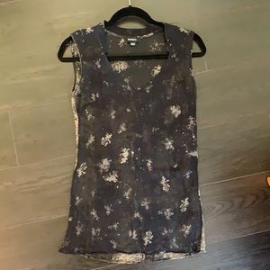 Sheer black top with pale floral pattern